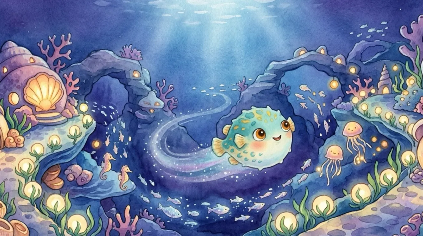 Little Tully the pufferfish loved festivals best of all. He zoomed and looped and puffed himself round with joy.