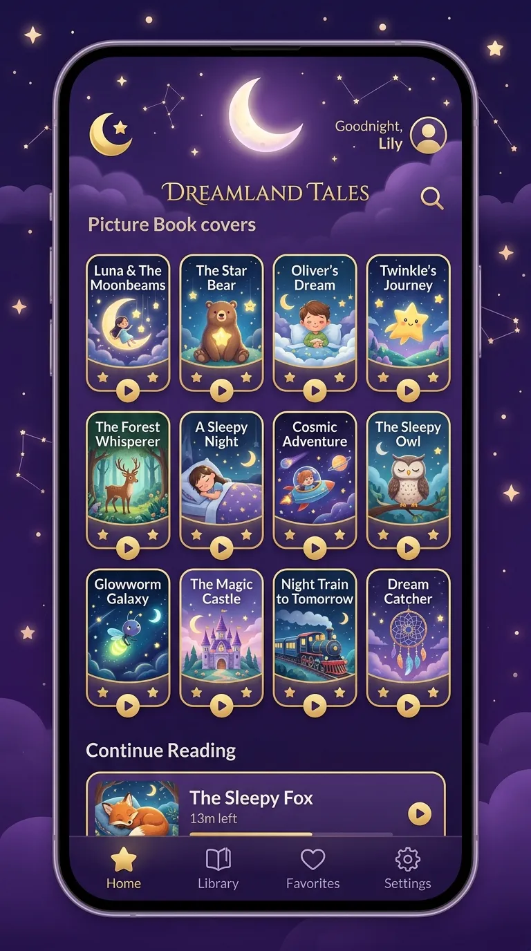 The MoonNest app: a night-sky library full of picture books to choose from